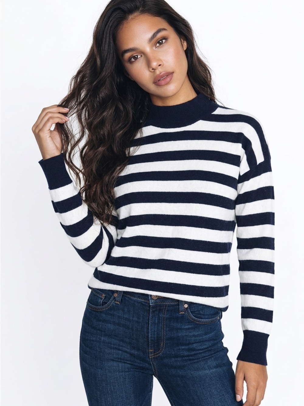 Madewell Navy and White Striped Crewneck Sweater